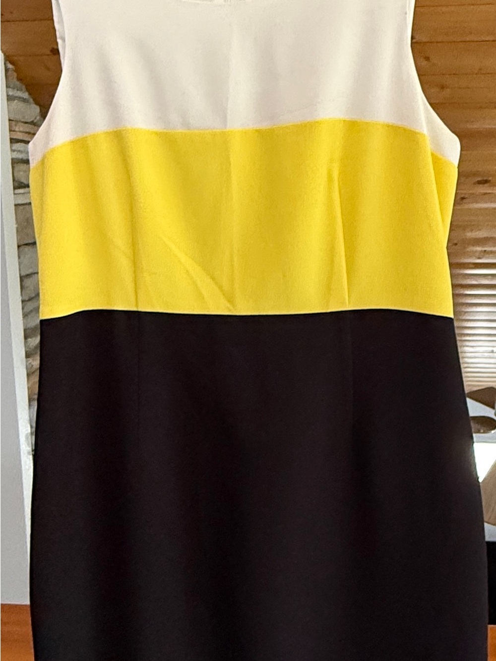 Kasper White, Yellow & Black Colorblock Sleeveless Dress